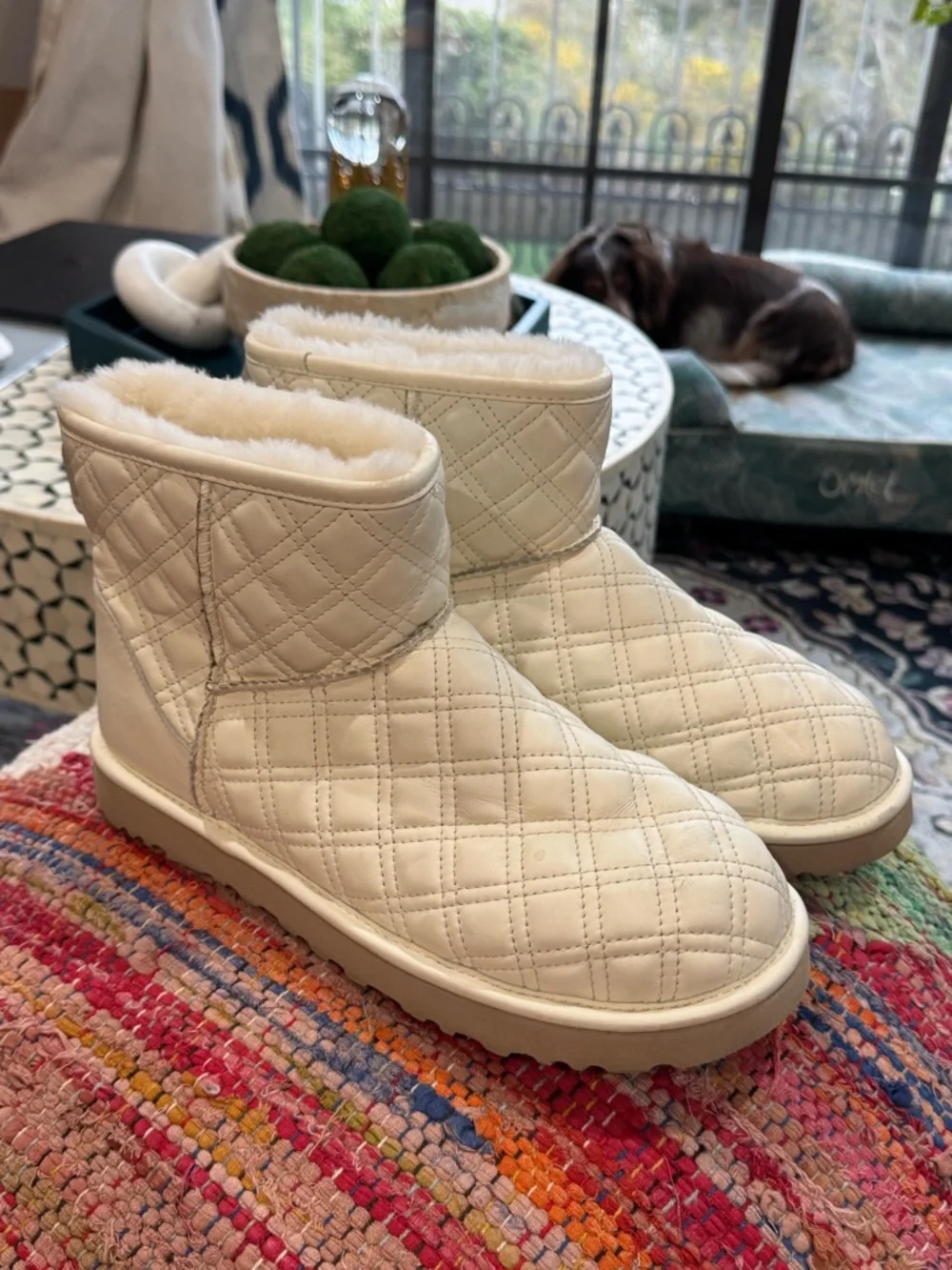 🤍 UGG Quilted Ankle Booties in Cream with Shearling Trim‎